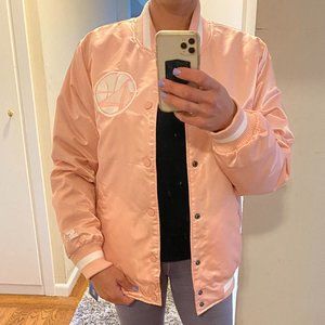 Warriors Satin Starter Jacket in Pink!